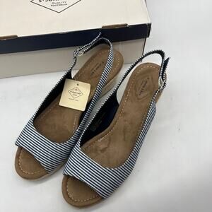 St. John's Bay Laila Womens Wedge Sandals Blue Stripe Color Size 11M